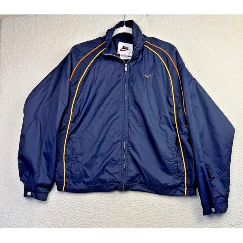 VTG Nike Jacket Boys XL 16-18 Navy Blue Windbreaker Full Zip Swoosh Mesh Running